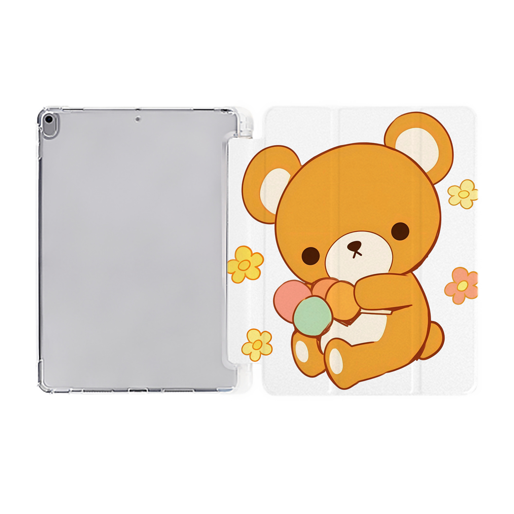 （画像用） リラックマ リラックマ キイロイトリ Rilakkuma Korilakkuma Kiiroitori IPad ケース ペン収納付き 三つ折りスタンド PUレザー×シリコン 対応機種9.5/10.5/10.9インチ